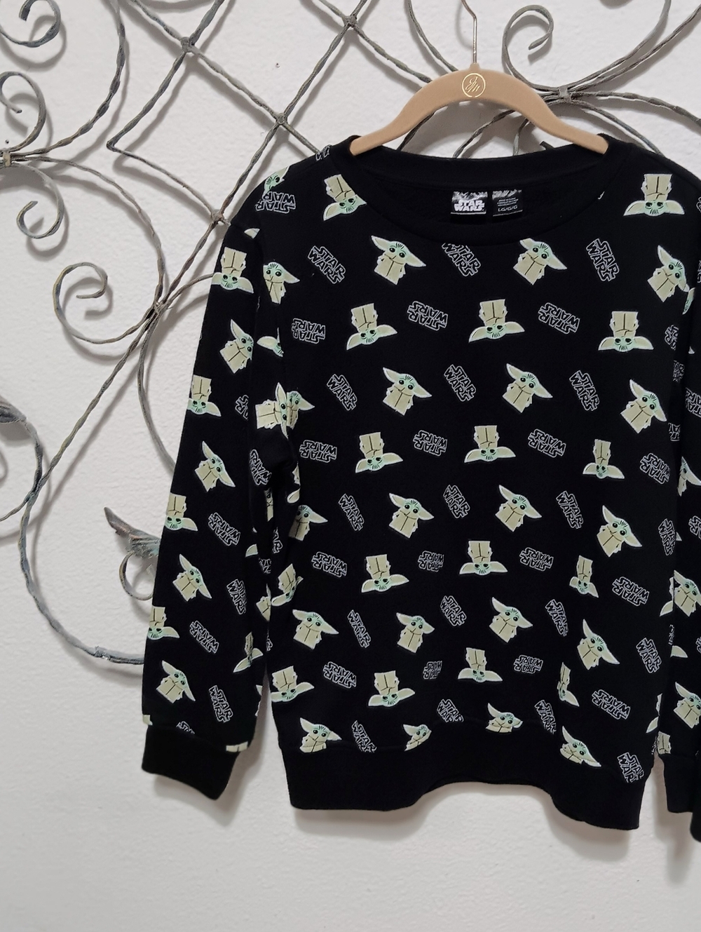 STAR WARS Baby Grogu graphic black cotton blend sweatshirt, Youth Large